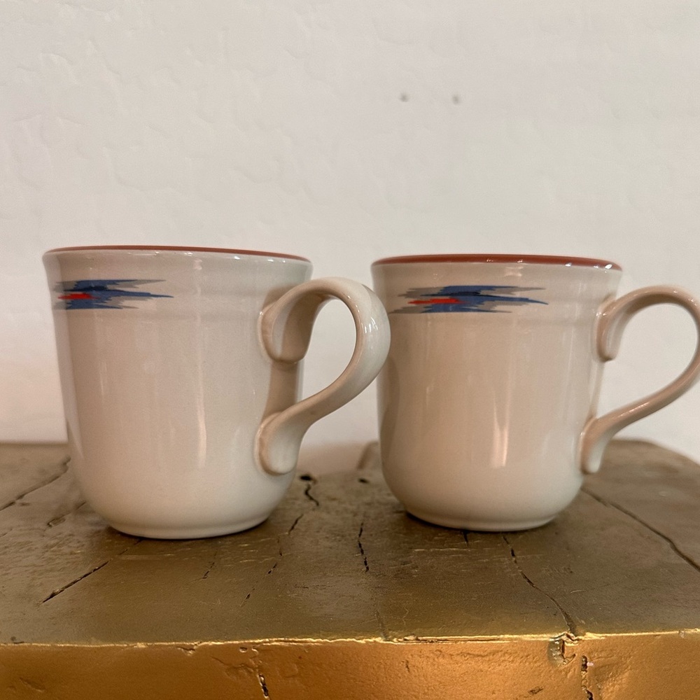 Pair of 2 Vintage Noritake Stoneware ‘Raindance’ Southwest Ceramic Mugs-Japan